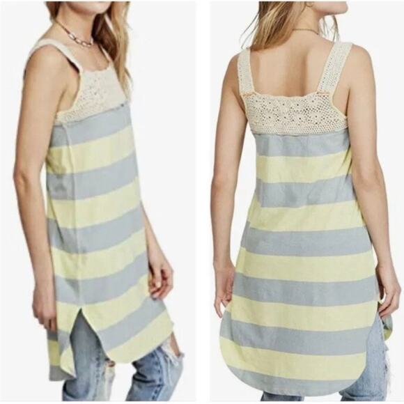 Free People We The Free Size Large Luca Crochet Striped Tunic Tank Top - Picture 1 of 8